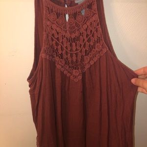 Mauve colored lace high neck tank top